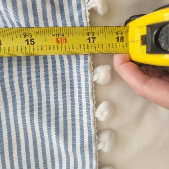 PRICE DROP Blue & White Striped Pompom Pillow Covers! - Picture 4 of 5